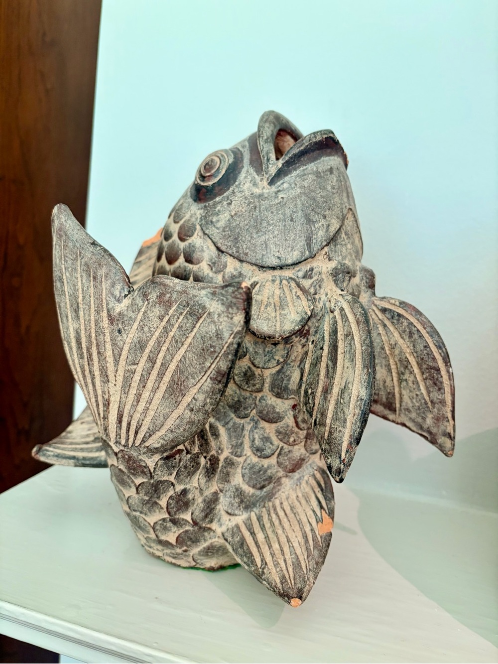 Vintage Cast Stone Fish Sculpture Coastal Nautical Decor